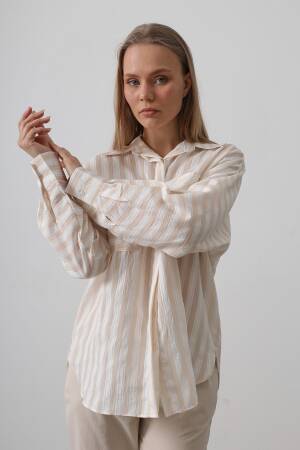 Pocket Detailed Oversize Shirt - Reyon - Globality Store - Women Clothes Wholesale Turkey