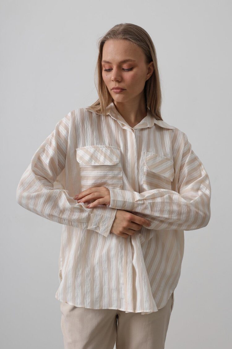 Pocket Detailed Oversize Shirt - Reyon - Globality Store - Women Clothes Wholesale Turkey