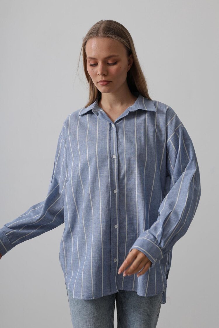 Striped Tunic Shirt -Pattern 1 - Reyon - Globality Store - Women Clothes Wholesale Turkey