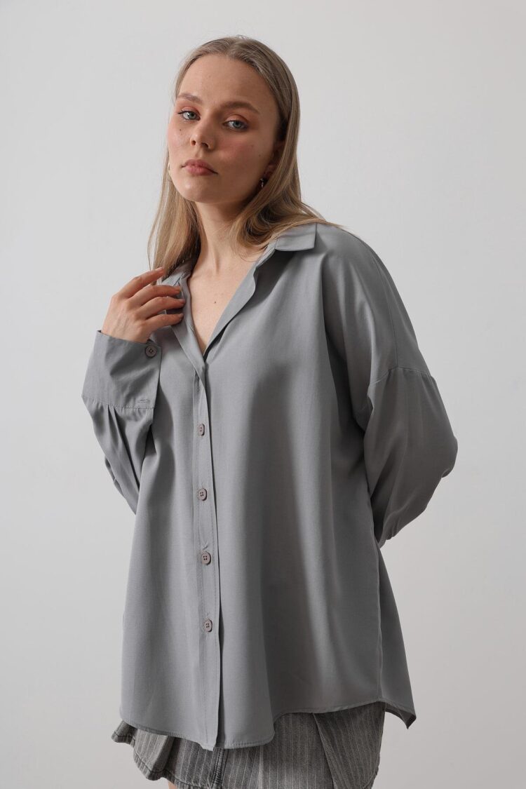 Wide Cuff Detailed Shirt - Reyon - Globality Store - Women Clothes Wholesale Turkey