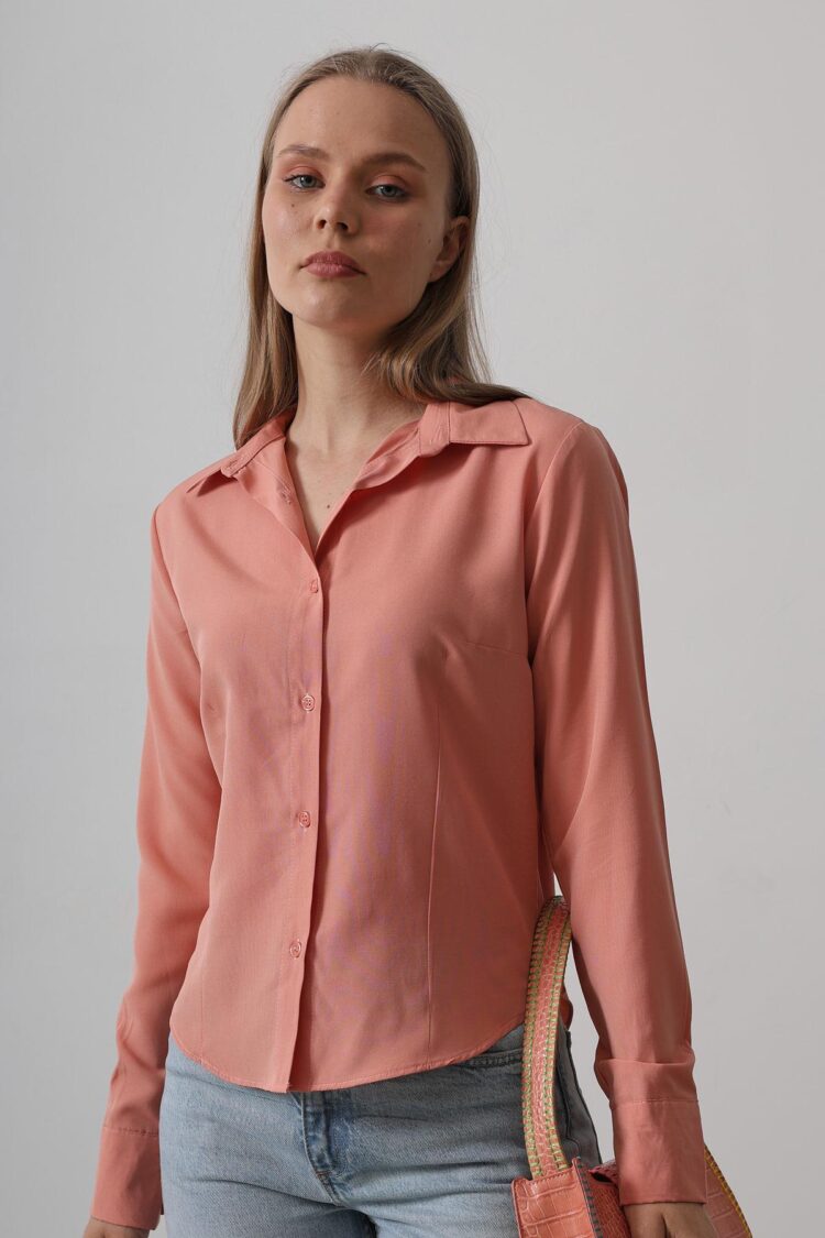 Basic Shirt - Salmon - Reyon - Globality Store - Women Clothes Wholesale Turkey