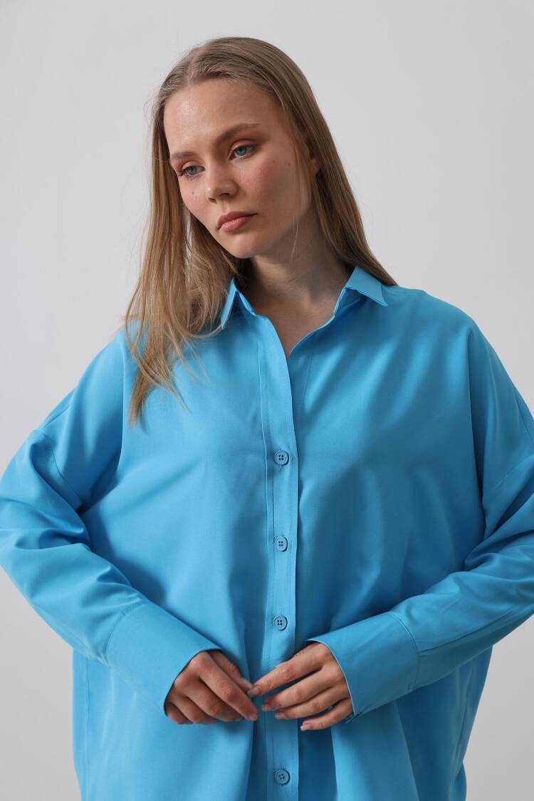 Wide Cuff Detailed Shirt - Reyon - Globality Store - Women Clothes Wholesale Turkey