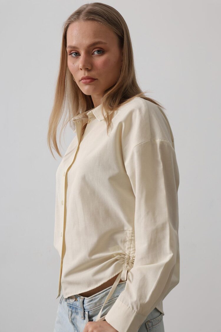 Basic Shirt With Side Tie - Reyon - Globality Store - Women Clothes Wholesale Turkey
