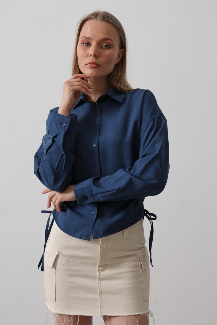 Basic Shirt With Side Tie - Reyon - Globality Store - Women Clothes Wholesale Turkey
