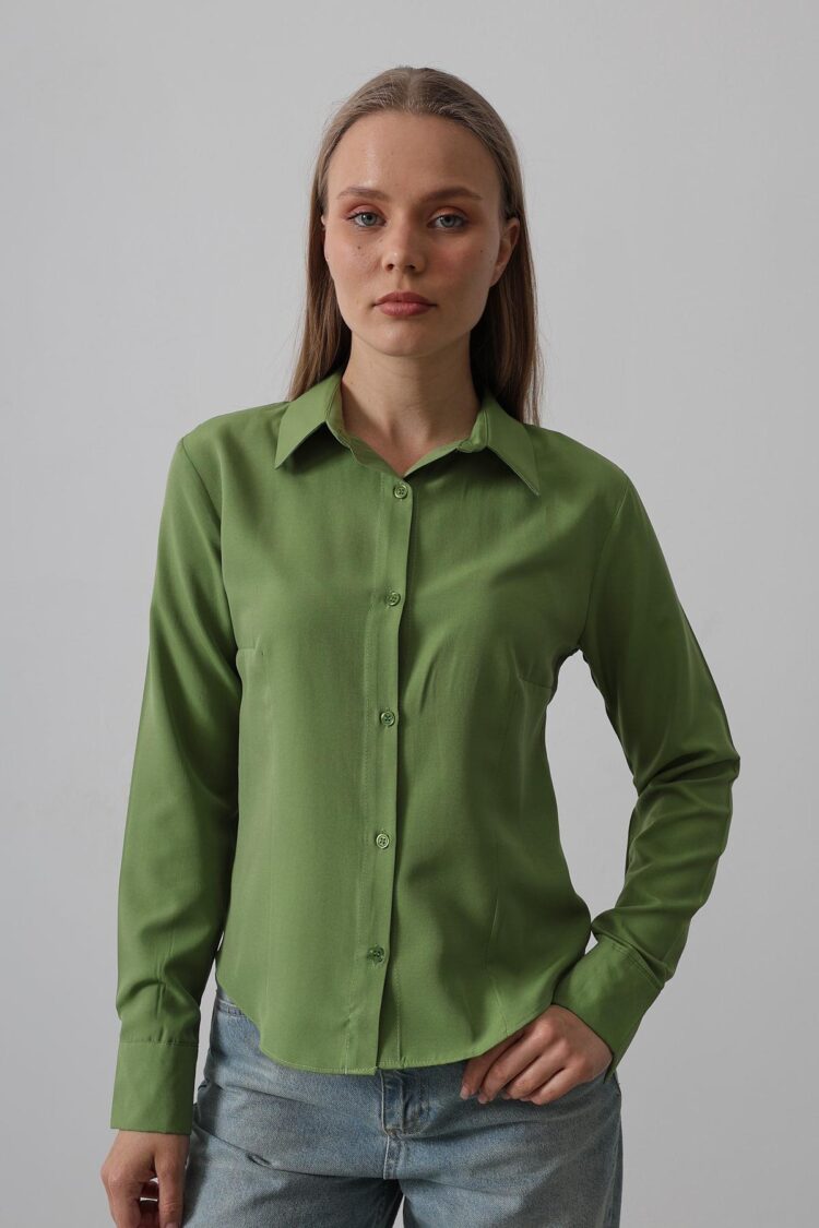 Basic Shirt - Cagla Green - Reyon - Globality Store - Women Clothes Wholesale Turkey