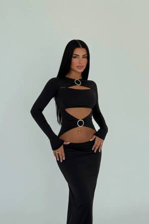 Ring Detail Long Dress - EYYO ATELIER - Globality Store - Women Clothes Wholesale Turkey