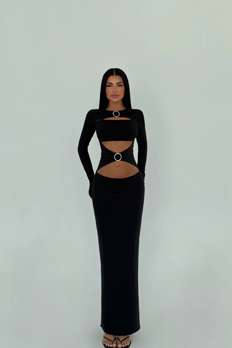 Ring Detail Long Dress - EYYO ATELIER - Globality Store - Women Clothes Wholesale Turkey