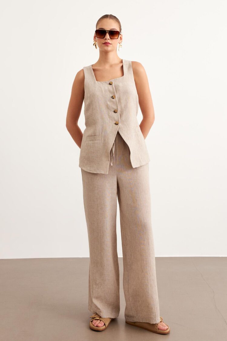 Elastic Waist Linen Trousers