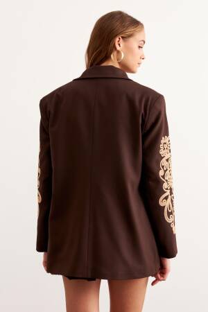 Sleeve Embroidery Detailed Wadding Jacket Brown - Levure - Globality Store - Women Clothes Wholesale Turkey