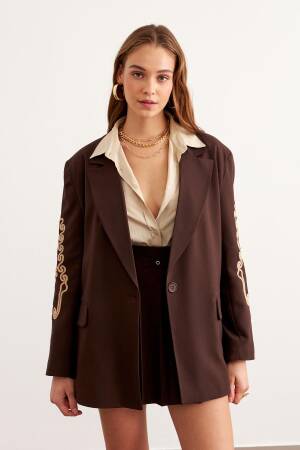 Sleeve Embroidery Detailed Wadding Jacket Brown - Levure - Globality Store - Women Clothes Wholesale Turkey