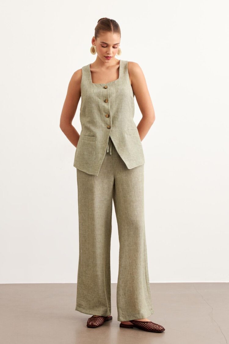 Elastic Waist Linen Pants - Levure - Globality Store - Women Clothes Wholesale Turkey