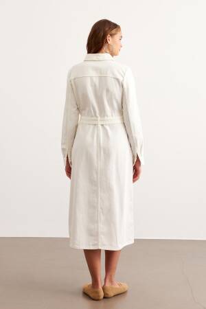 Waist Belted Gabardine Dress Ecru - Levure - Globality Store - Women Clothes Wholesale Turkey