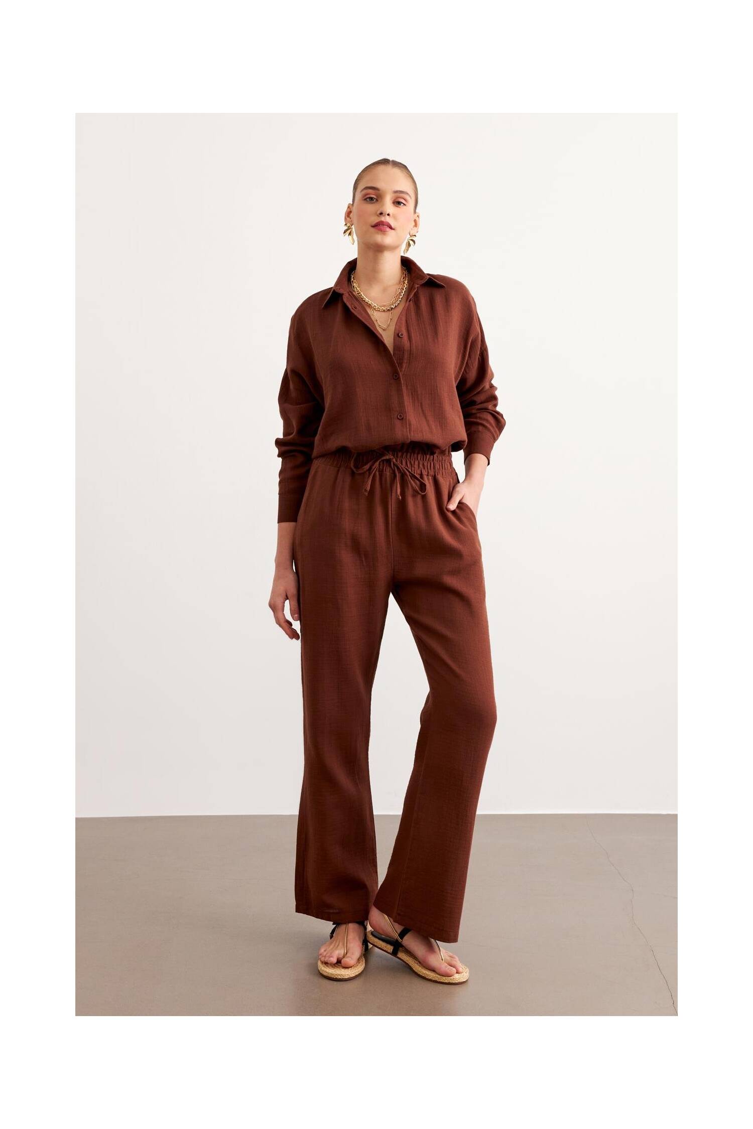 Women's Long Sleeve Oversize Mueslin Shirt - Brand: Levure - Women's Clothing Wholesale - Globality Store