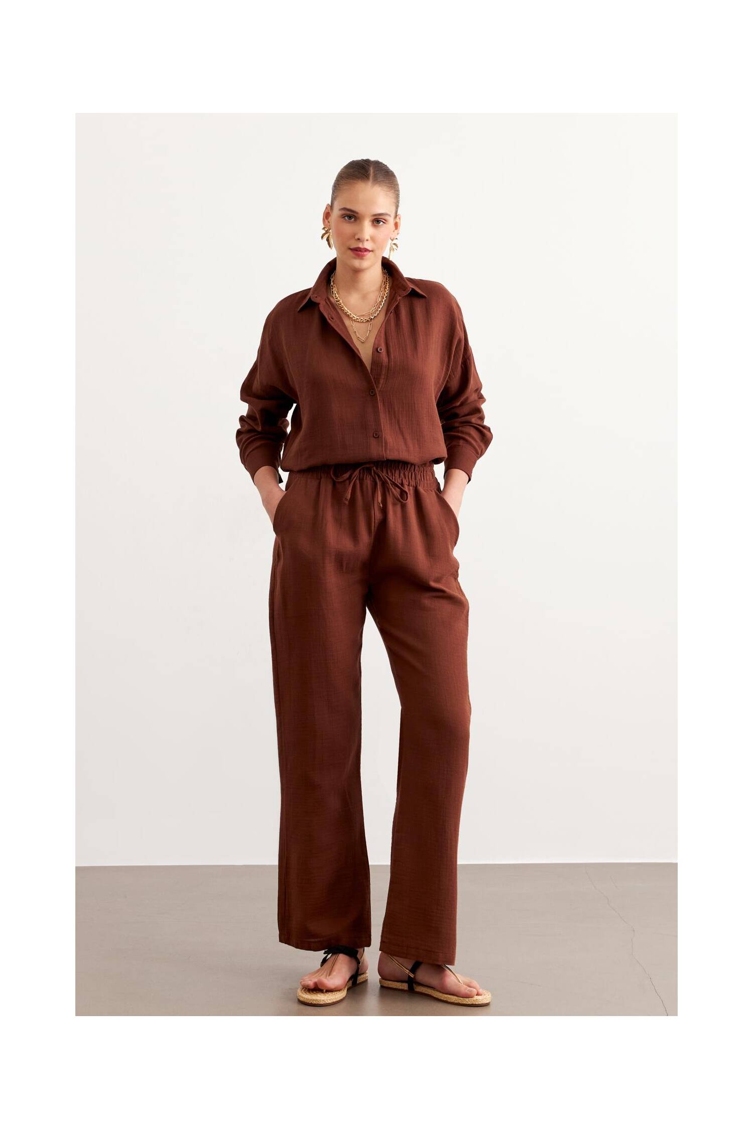 Women's Long Sleeve Oversize Mueslin Shirt - Brand: Levure - Women's Clothing Wholesale - Globality Store