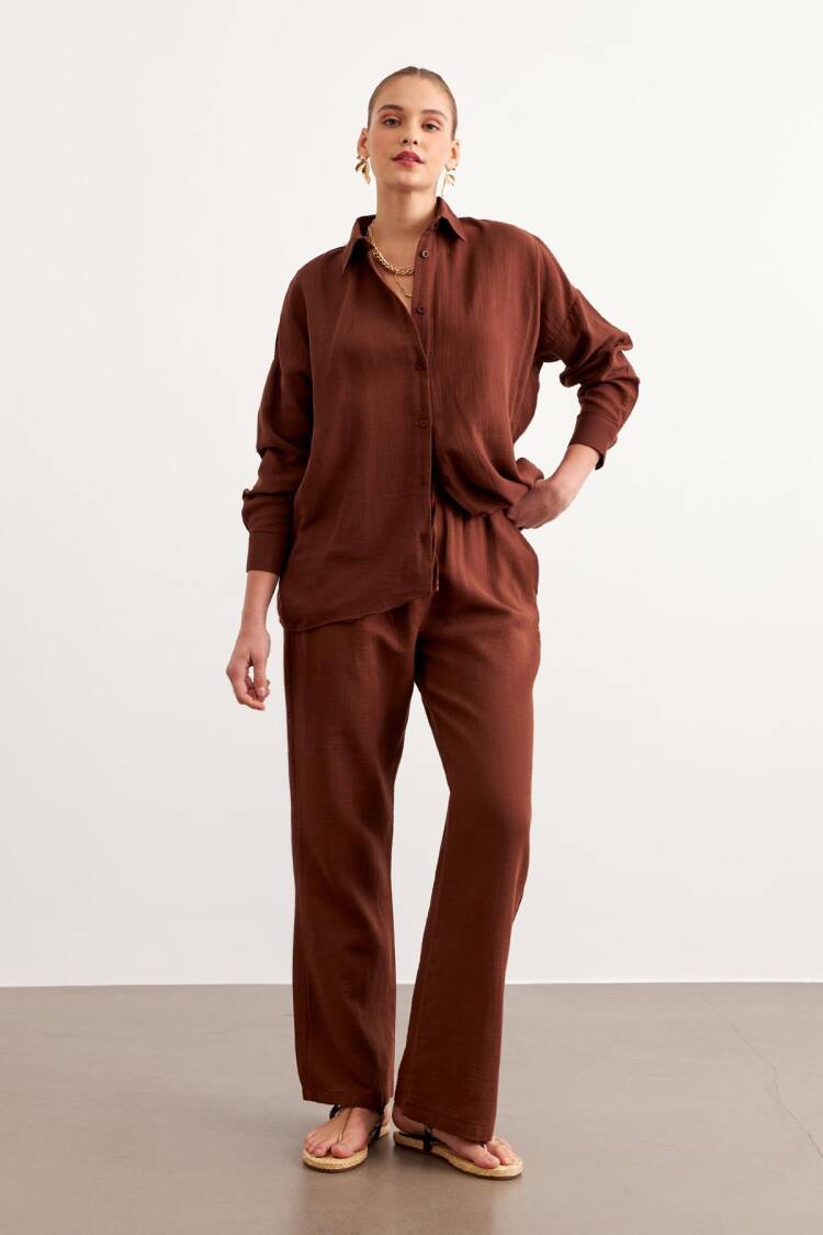 Women's Long Sleeve Oversize Mueslin Shirt
