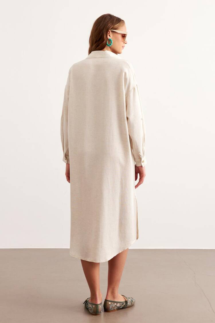 Long Linen Tunic Stone With Front Buttons