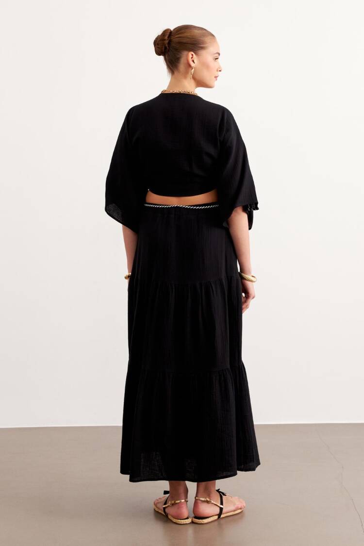 Shoulder Embroidery Detailed Tie Waist Shirt