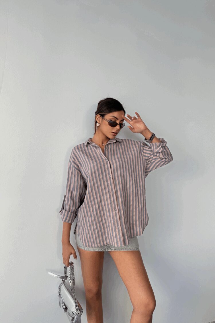 Striped Shirt Linen - Ello - Globality Store - Women Clothes Wholesale Turkey