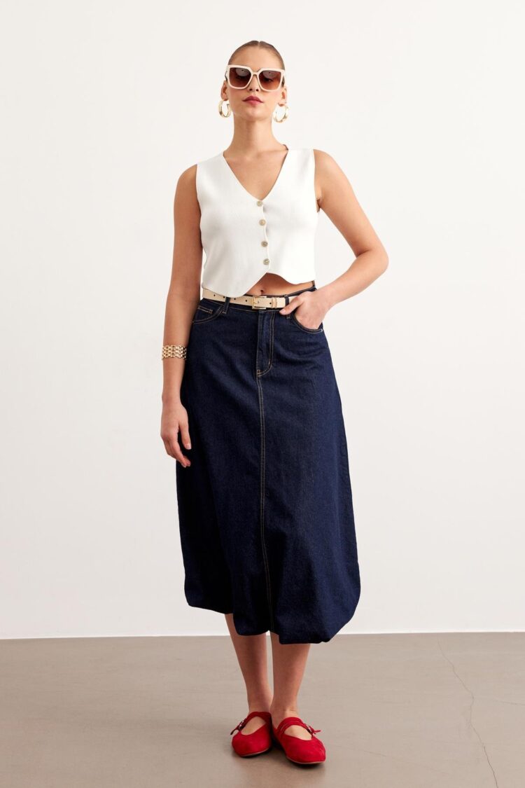 Pocket Detailed Jeans Balloon Skirt Rins Wash - Navy - Levure - Globality Store - Women Clothes Wholesale Turkey