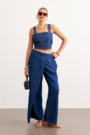 Suspended Jeans Bustier Rins Wash - Blue - Levure - Globality Store - Women Clothes Wholesale Turkey
