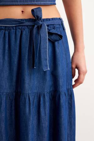 Belted Long Denim Skirt Rins Wash - Blue - Levure - Globality Store - Women Clothes Wholesale Turkey