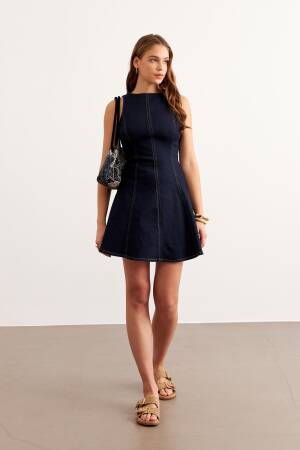 Short Denim Dress Rins Wash - Navy - Levure - Globality Store - Women Clothes Wholesale Turkey