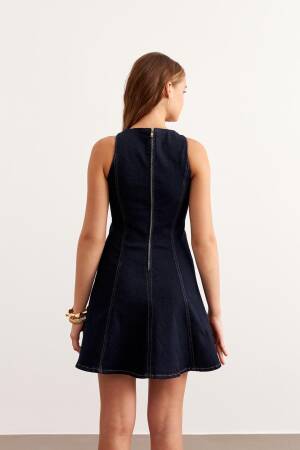 Short Denim Dress Rins Wash - Navy - Levure - Globality Store - Women Clothes Wholesale Turkey