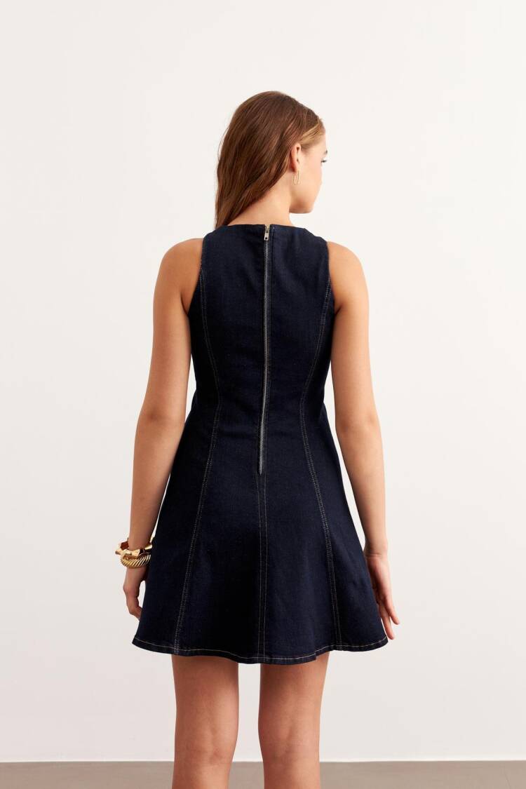 Short Denim Dress Rins Wash - Navy