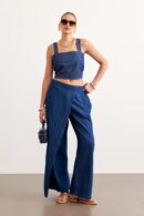 Elastic Waist Buttoned Jeans Rins Wash - Navy - Levure - Globality Store - Women Clothes Wholesale Turkey
