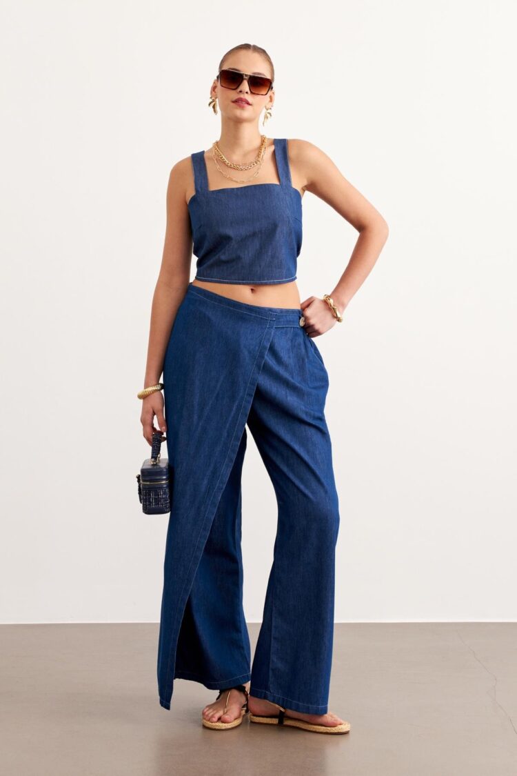 Elastic Waist Buttoned Jeans Rins Wash - Navy - Levure - Globality Store - Women Clothes Wholesale Turkey