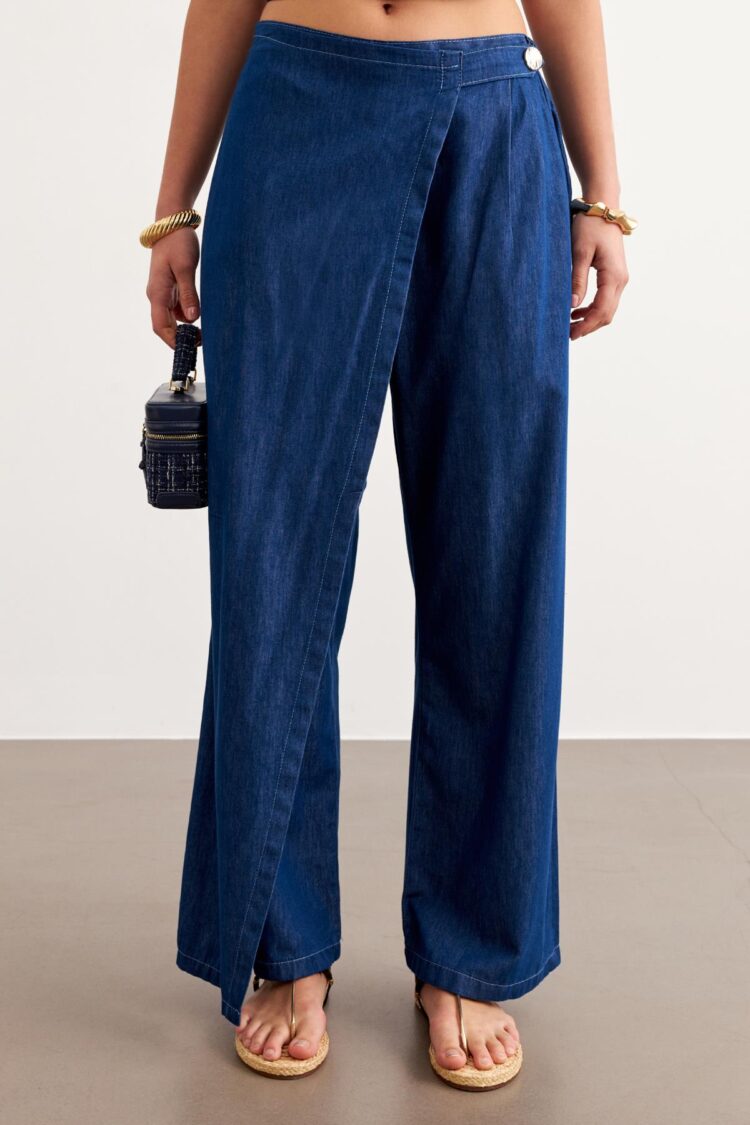 Elastic Waist Buttoned Jeans Rins Wash - Navy