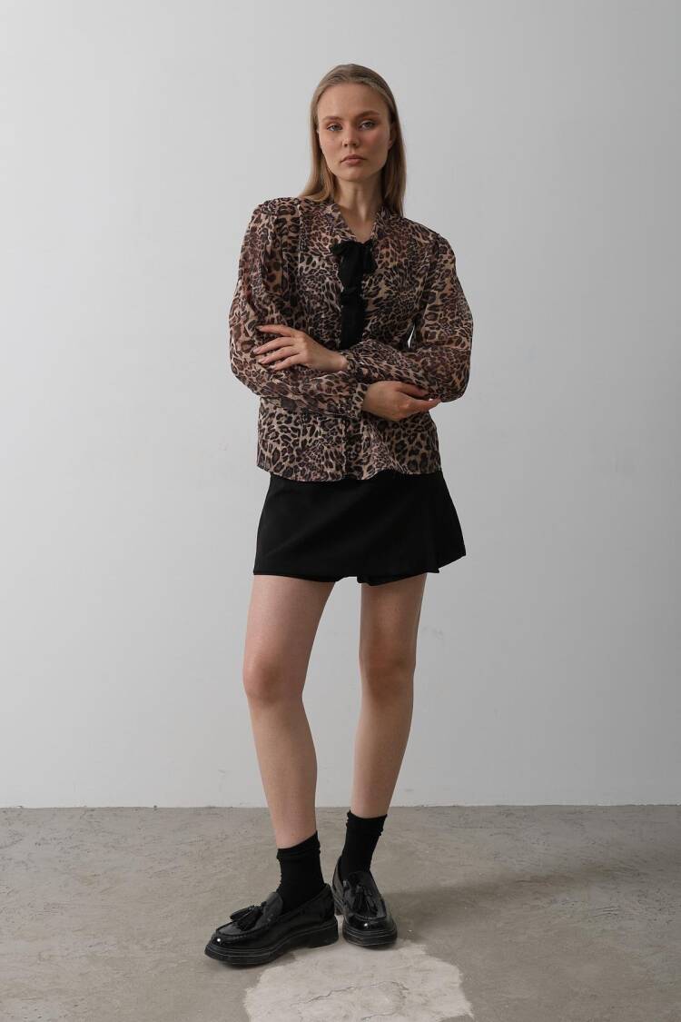 Leopard Blouse With Bow Detail - Multicolor - Reyon - Globality Store - Women Clothes Wholesale Turkey