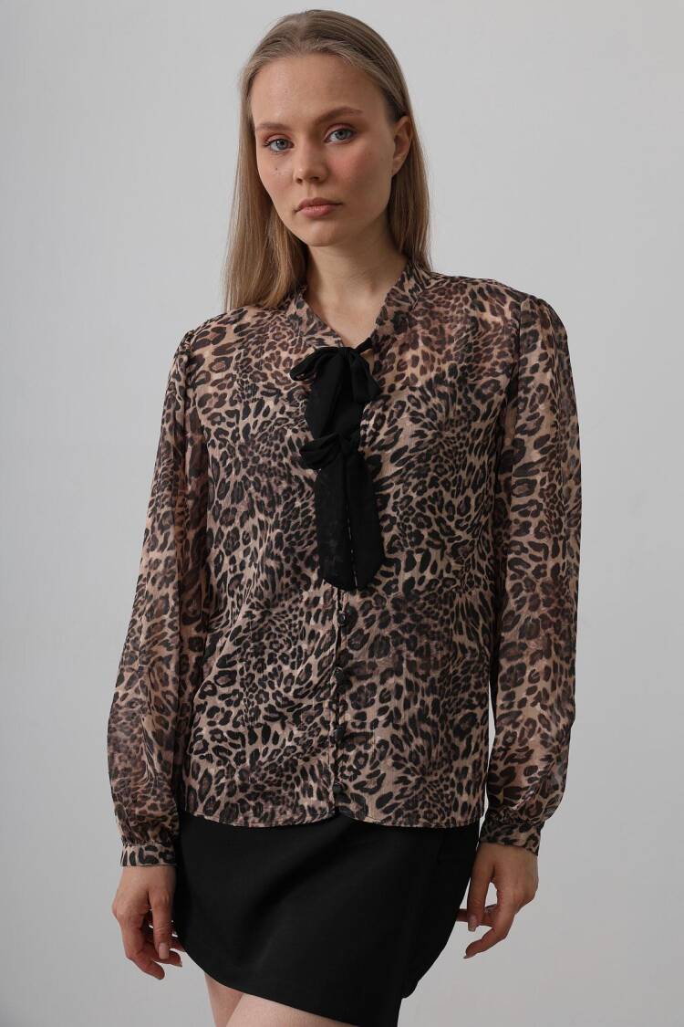 Leopard Blouse With Bow Detail - Multicolor