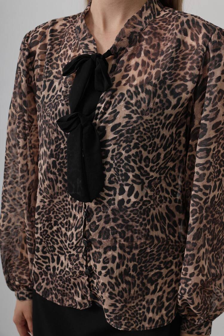 Leopard Blouse With Bow Detail - Multicolor