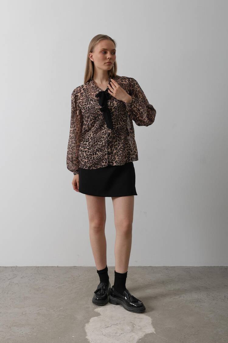 Leopard Blouse With Bow Detail - Multicolor