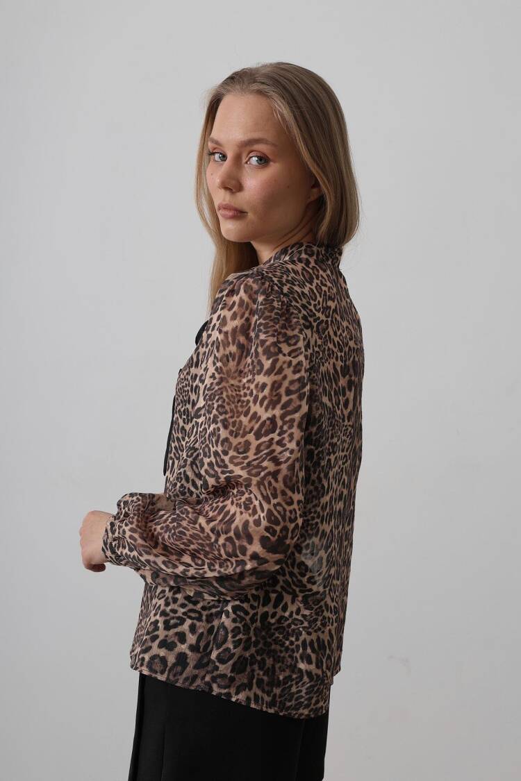 Leopard Blouse With Bow Detail - Multicolor