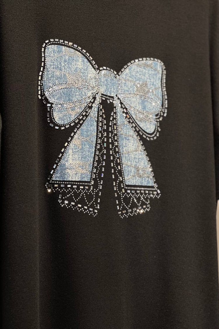 Jean Detailed Ribbon Pattern Tshirt
