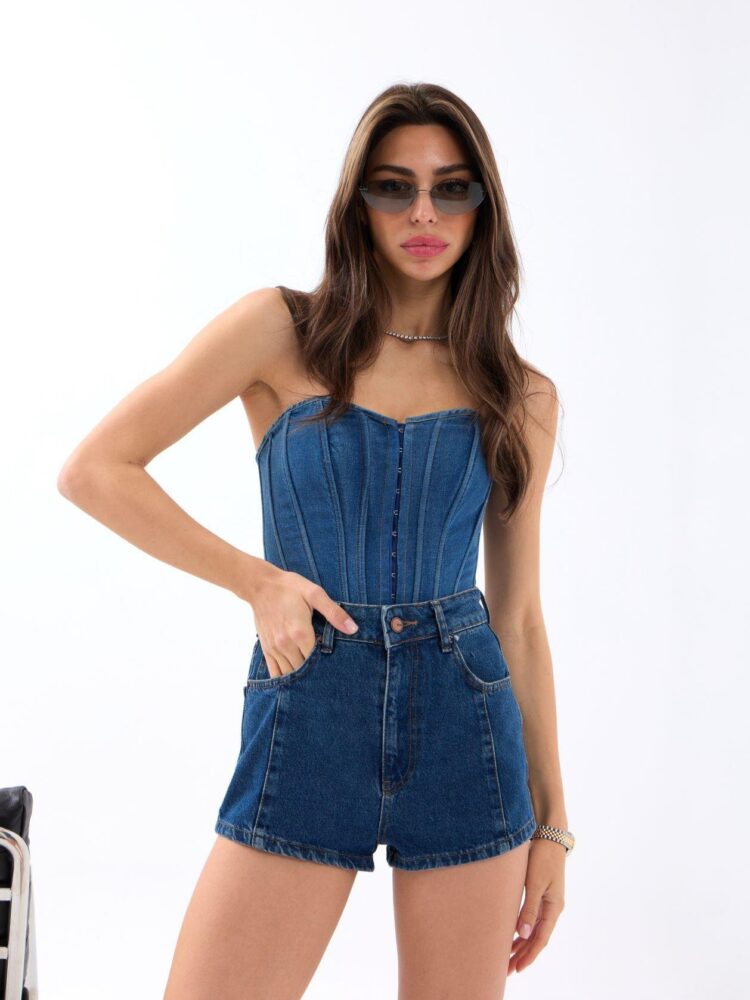 Denim Shorts - Dark - Fame - Globality Store - Women Clothes Wholesale Turkey