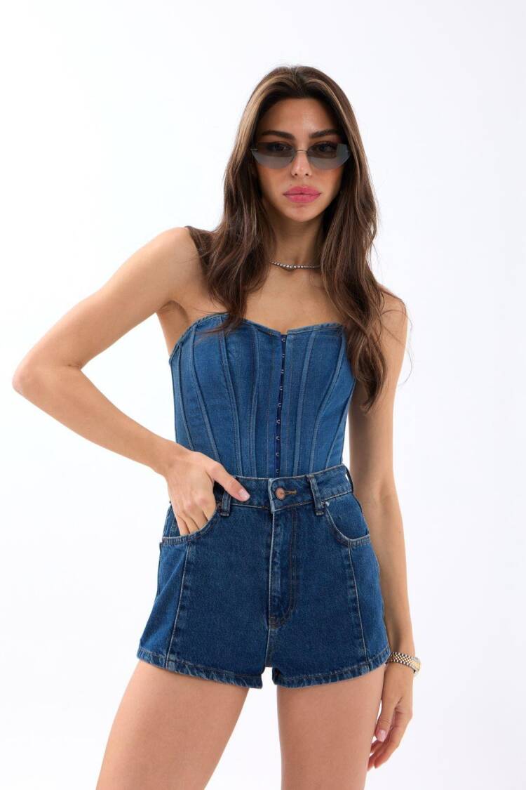 Denim Shorts - Dark - Fame - Globality Store - Women Clothes Wholesale Turkey