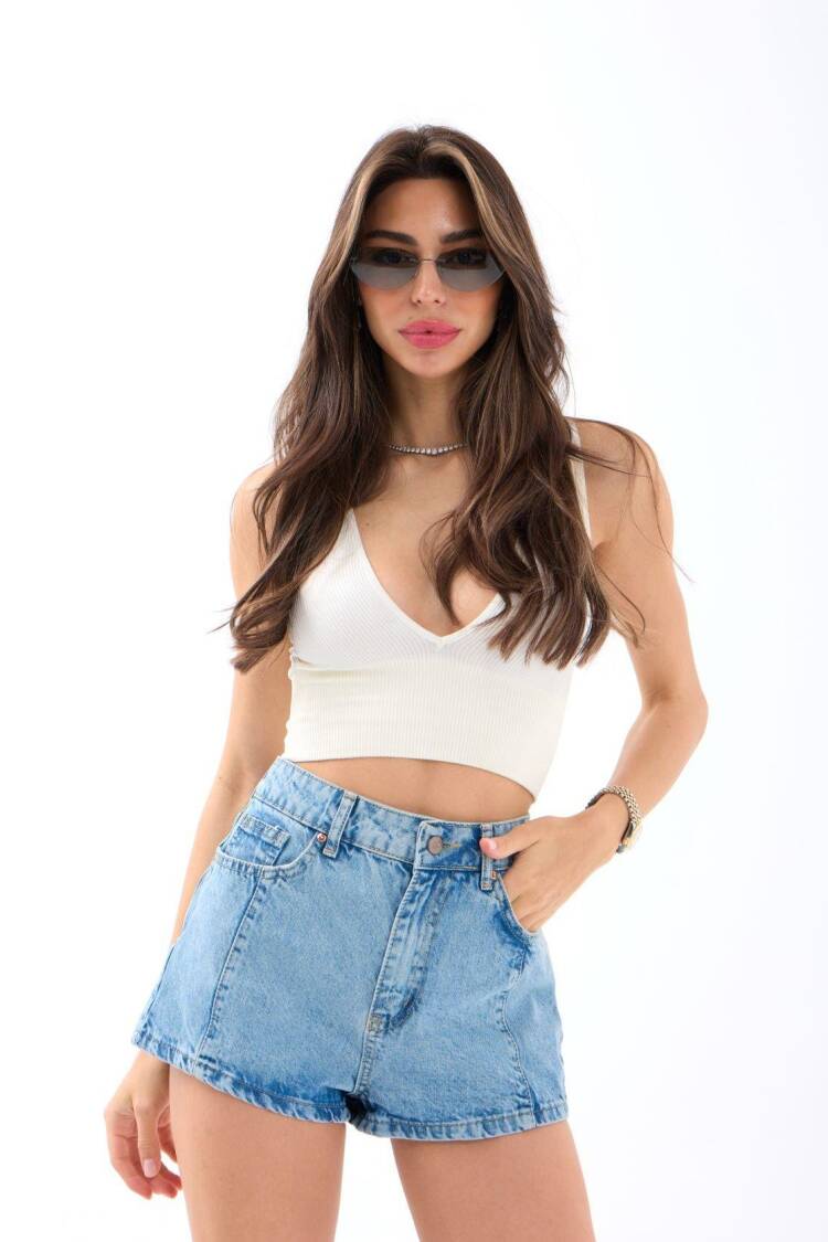 Denim Shorts - Light - Fame - Globality Store - Women Clothes Wholesale Turkey