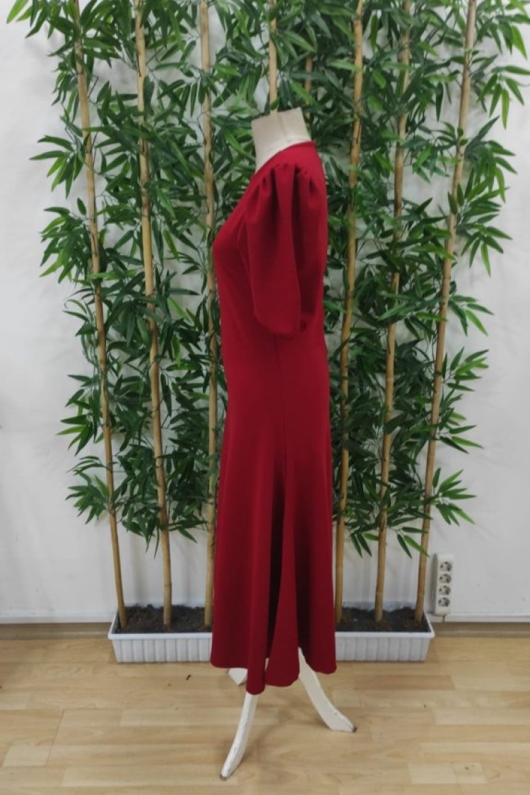 Women's Short Balloon Sleeve Crew Neck Wide Cut Janjan Crepe Dress