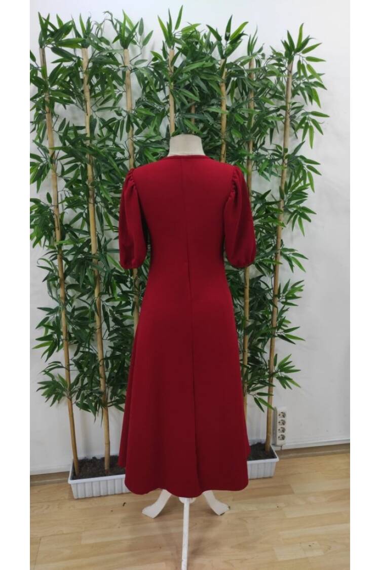 Women's Short Balloon Sleeve Crew Neck Wide Cut Janjan Crepe Dress
