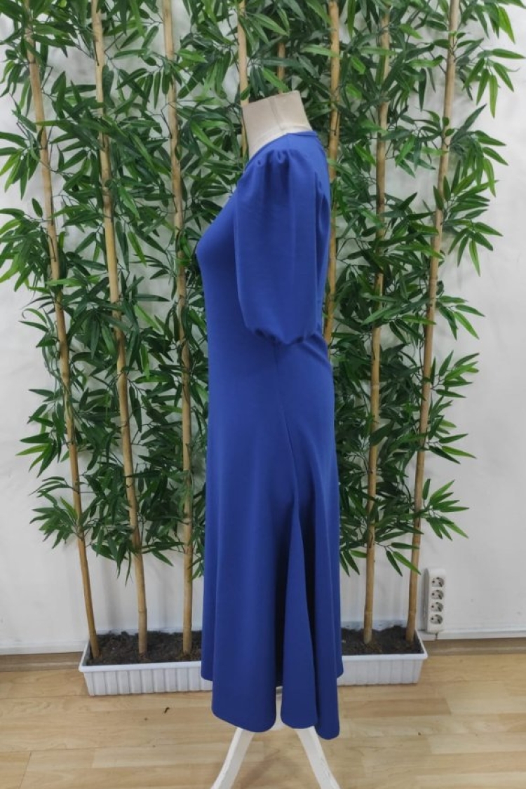 Women's Short Balloon Sleeve Crew Neck Wide Cut Janjan Crepe Dress