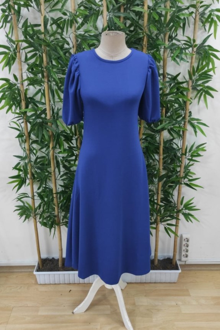 Women's Short Balloon Sleeve Crew Neck Wide Cut Janjan Crepe Dress
