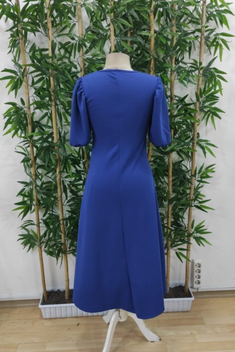 Women's Short Balloon Sleeve Crew Neck Wide Cut Janjan Crepe Dress