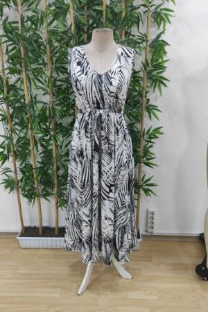 Women's Strappy V-Neck Lace-up Wide Cut Pattern Suprem Dress - Black - Janes - Globality Store - Women Clothes Wholesale Turkey