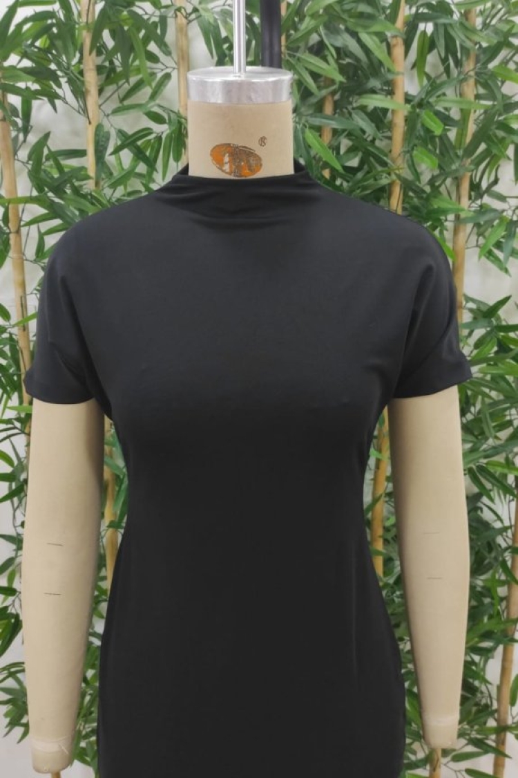 Women's Half Turtleneck Slit Plunge Midi Dress - Black