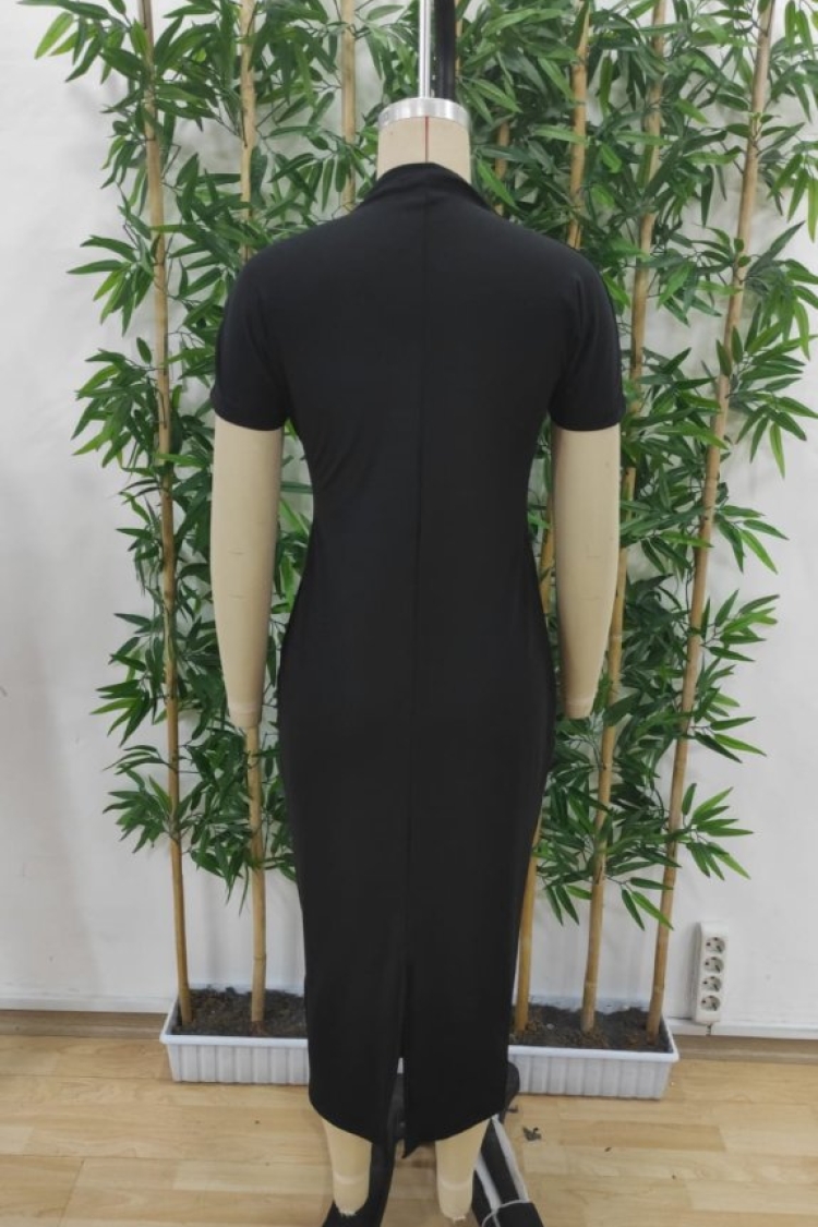 Women's Half Turtleneck Slit Plunge Midi Dress - Black