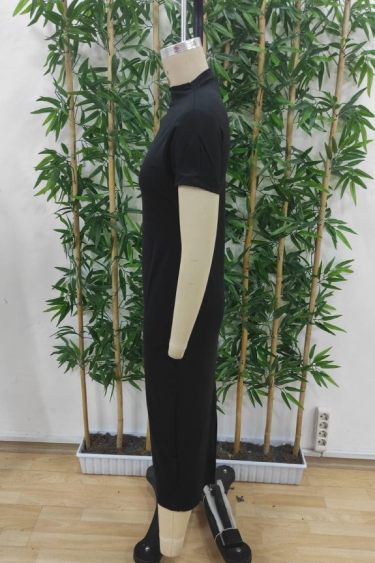 Women's Half Turtleneck Slit Plunge Midi Dress - Black