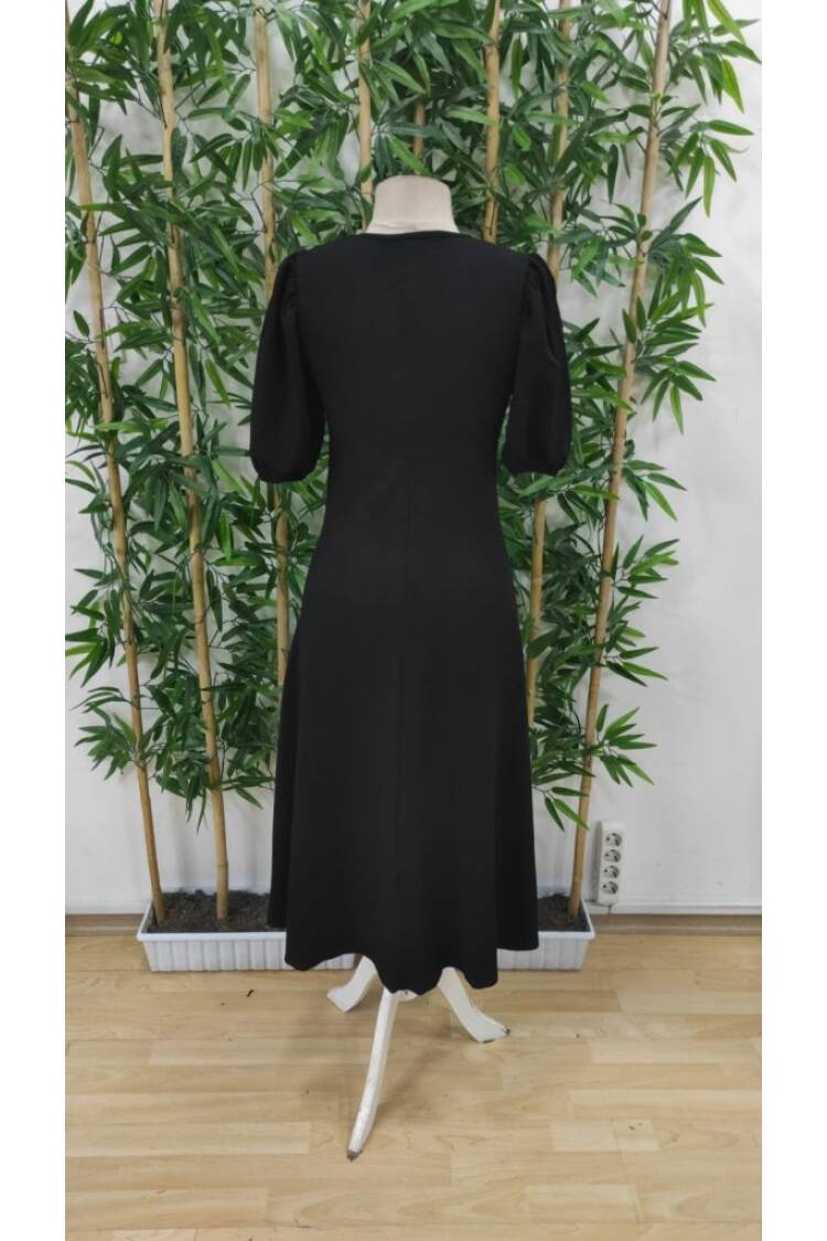 Women's Short Balloon Sleeve Crew Neck Wide Cut Janjan Crepe Dress